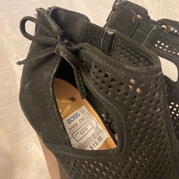 Report Platform Heels Ankle High Shoes Black Womens 7 Open Toe Faux Suede - Picture 5 of 8